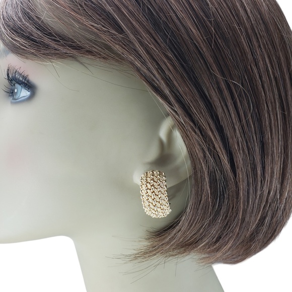 14 Karat Yellow Gold Textured Weave Half Hoop Earrings #20260 - Picture 7 of 7